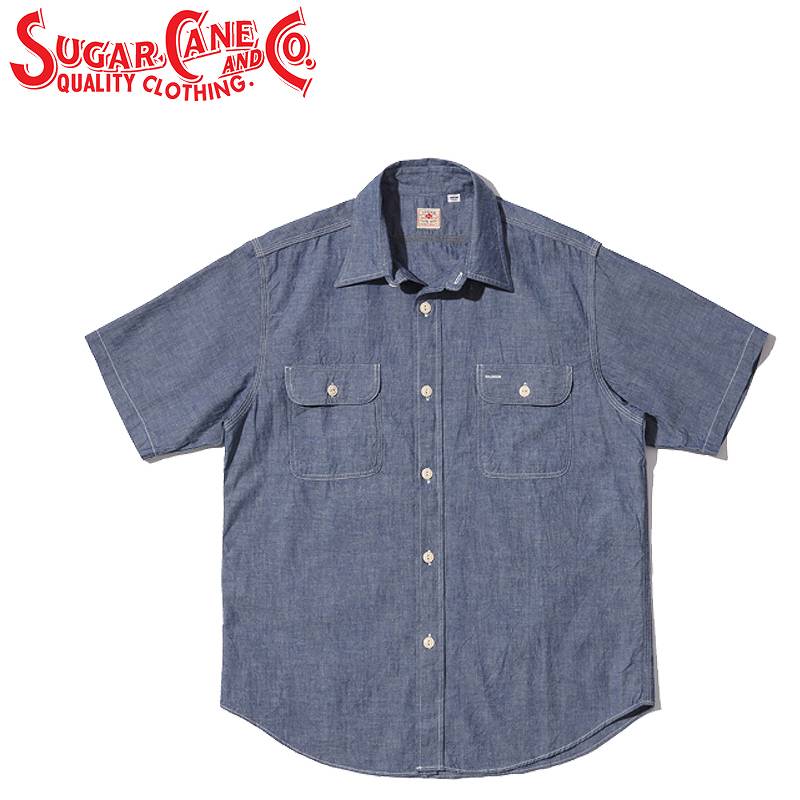 SC37941 / SUGARCANE BLUE CHAMBRAY WORK SHIRT (SHORT SLEEVE)