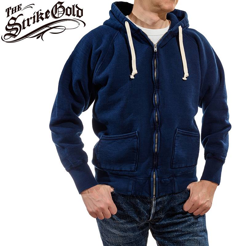 SGC004ID The Strike Gold Indigo Dyed LoopWheel Full Zip Sweat Parka