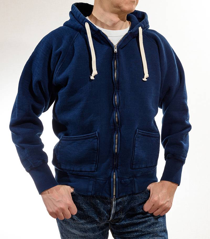 SGC004ID The Strike Gold Indigo Dyed LoopWheel Full Zip Sweat Parka