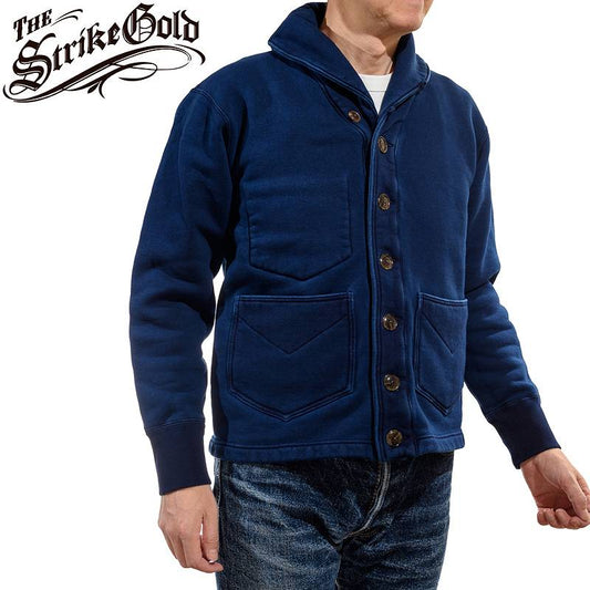 SGC009ID The Strike Gold Indigo Dyed LoopWheel Shawl collar Sweat Shirt Cardigan