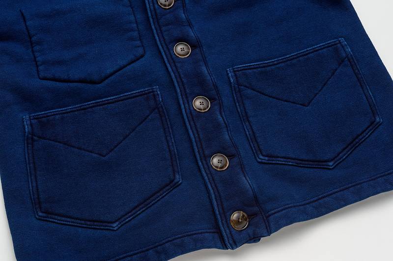 SGC009ID The Strike Gold Indigo Dyed LoopWheel Shawl collar Sweat Shirt Cardigan