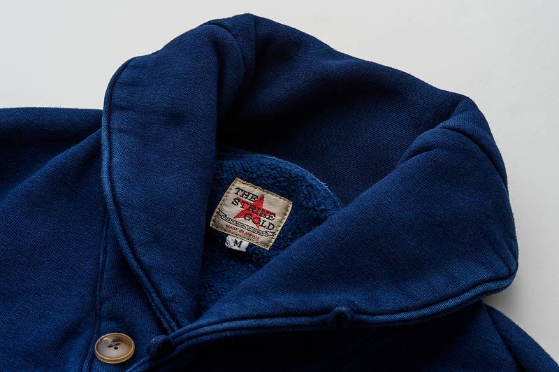 SGC009ID The Strike Gold Indigo Dyed LoopWheel Shawl collar Sweat Shirt Cardigan