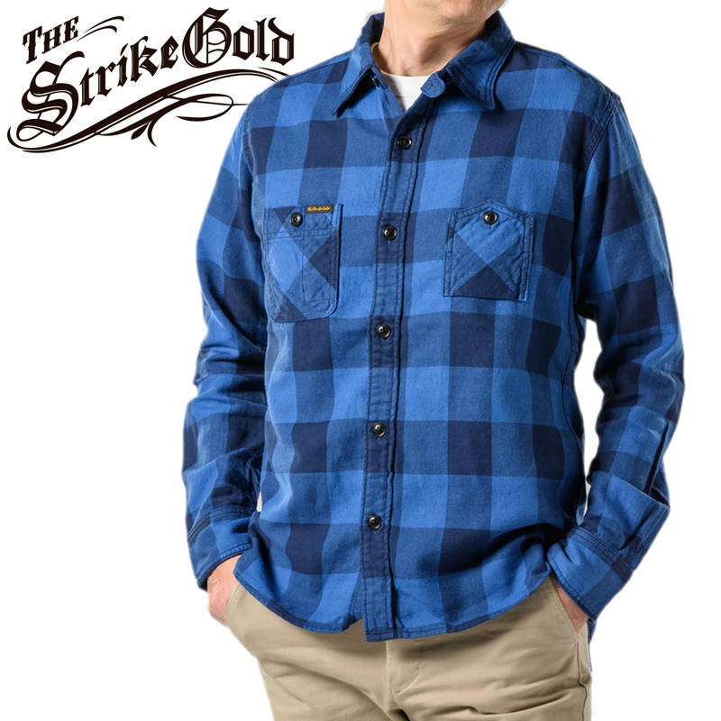 The Strike Gold SGS018 Flannel Check Work Shirt - Indigo