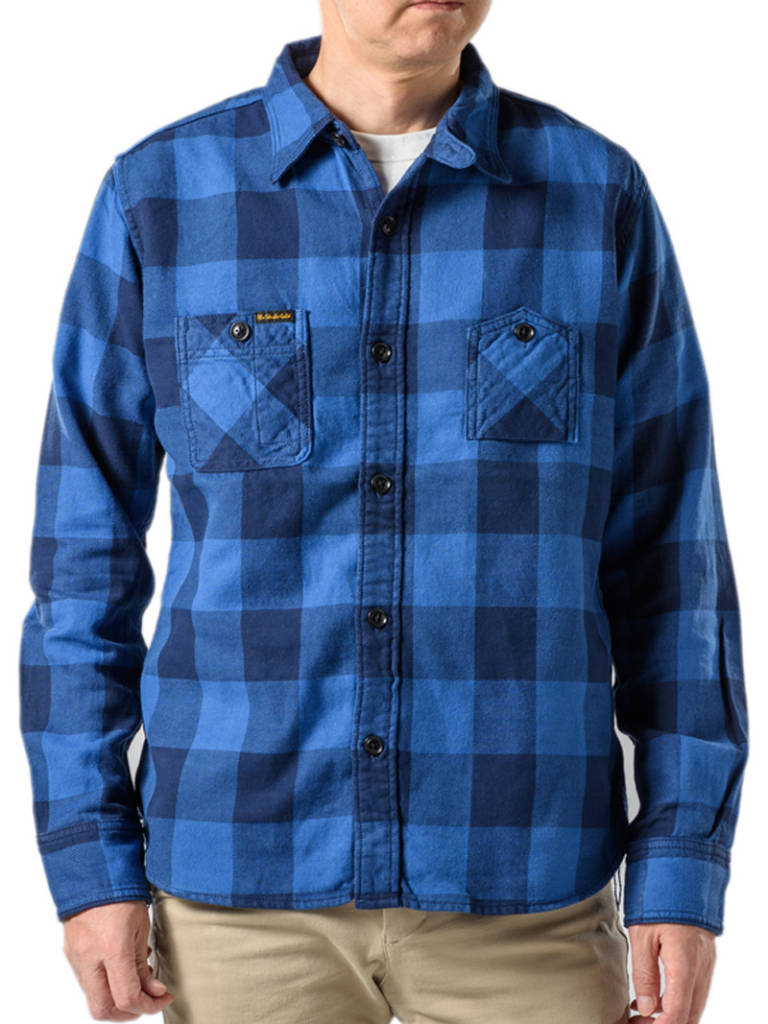 The Strike Gold SGS018 Flannel Check Work Shirt - Indigo