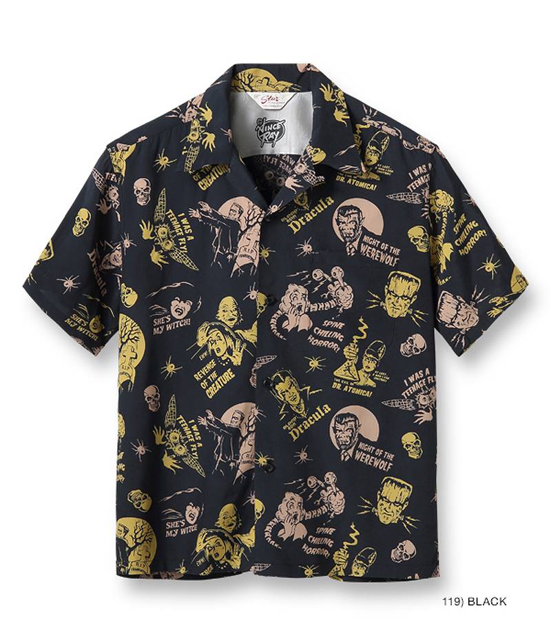 SH38871 / STAR OF HOLLY WOOD HIGH DENSITY RAYON OPEN SHIRT "THE MONSTERS" by VINCE RAY