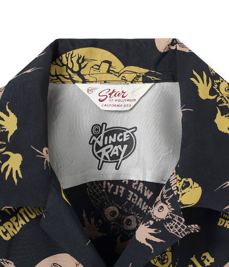 SH38871 / STAR OF HOLLY WOOD HIGH DENSITY RAYON OPEN SHIRT "THE MONSTERS" by VINCE RAY