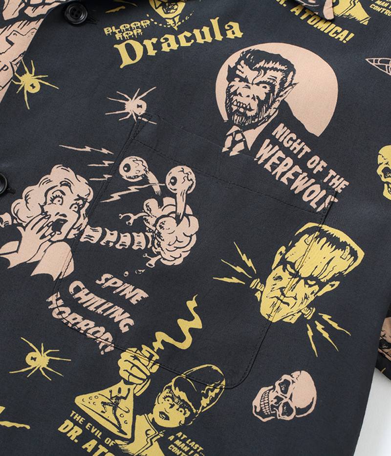 SH38871 / STAR OF HOLLY WOOD HIGH DENSITY RAYON OPEN SHIRT "THE MONSTERS" by VINCE RAY