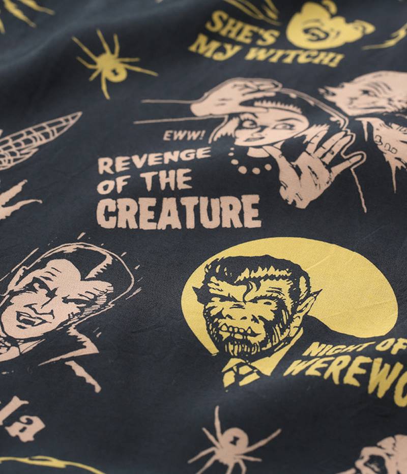 SH38871 / STAR OF HOLLY WOOD HIGH DENSITY RAYON OPEN SHIRT "THE MONSTERS" by VINCE RAY