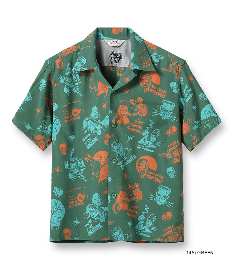 SH38871 / STAR OF HOLLY WOOD HIGH DENSITY RAYON OPEN SHIRT "THE MONSTERS" by VINCE RAY