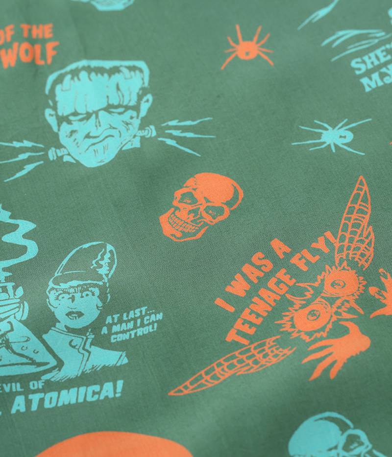 SH38871 / STAR OF HOLLY WOOD HIGH DENSITY RAYON OPEN SHIRT "THE MONSTERS" by VINCE RAY