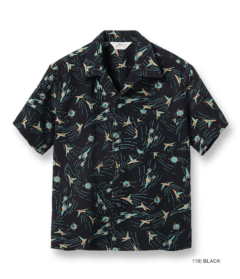 SH39087 / STAR OF HOLLY WOOD DOBBY COTTON OPEN SHIRT “SPACE SHIP”
