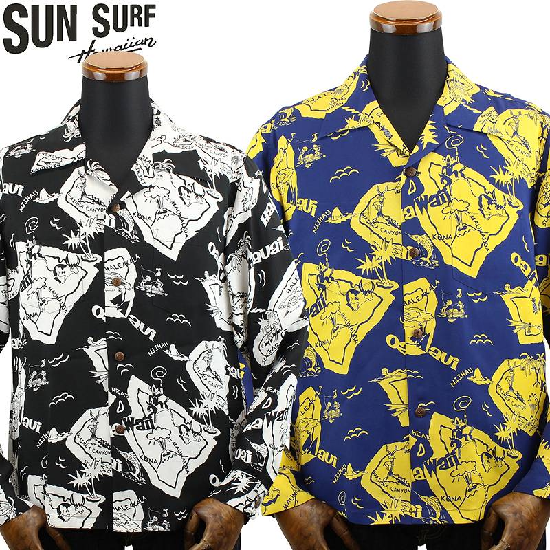 SS29002 / SUNSURF L/S RAYON HAWAIIAN SHIRT "SHOWING HAWAIIAN ISLAND
