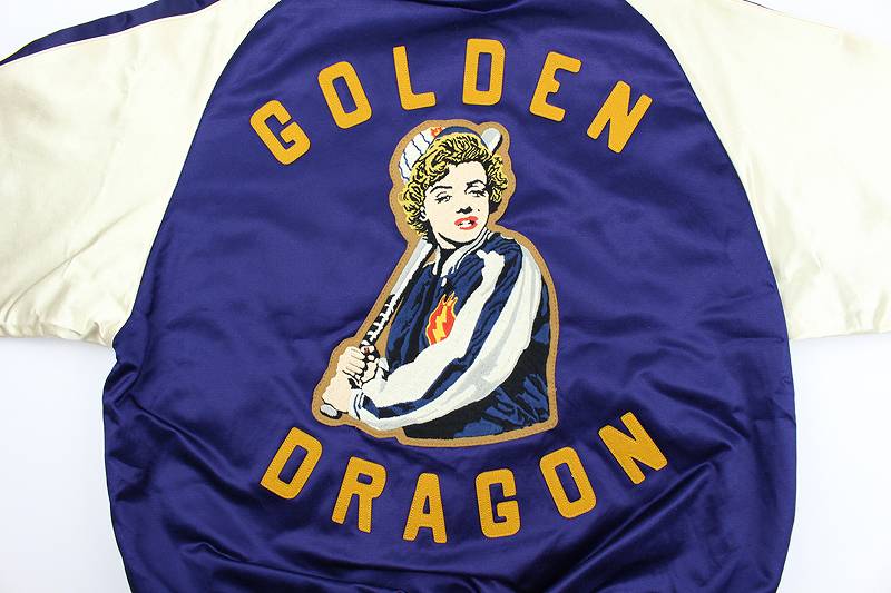 TMJ2303 / TOYS McCOY COTTON/RAYON SATEEN BASEBALL JACKET MARILYN MONROE " GOLDEN DRAGON "