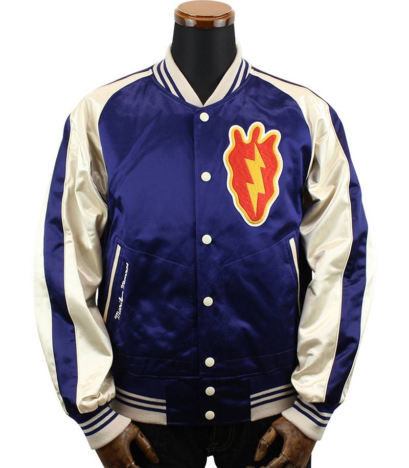 TMJ2303 / TOYS McCOY COTTON/RAYON SATEEN BASEBALL JACKET MARILYN MONROE " GOLDEN DRAGON "