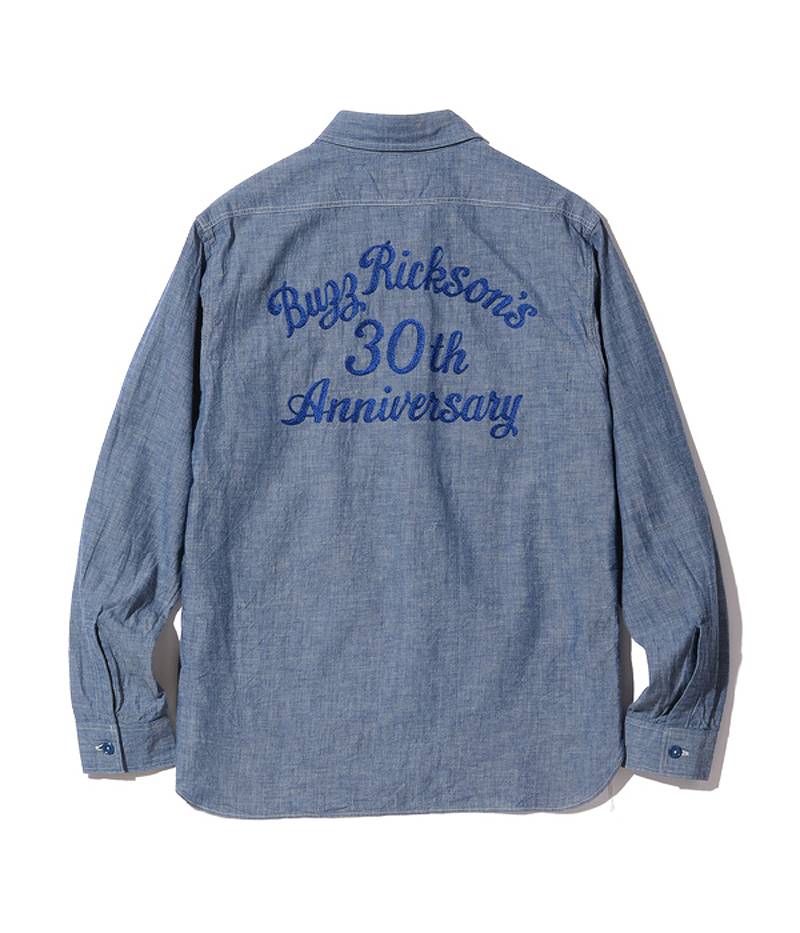 BR29184 / BUZZ RICKSON'S BLUE CHAMBRAY WORK SHIRTS “BUZZ RICKSON'S 30th ANNIVERSARY MODEL WITH EMBROIDERED”