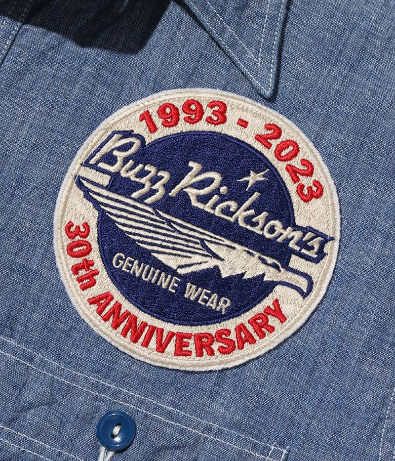 BR29184 / BUZZ RICKSON'S BLUE CHAMBRAY WORK SHIRTS “BUZZ RICKSON'S 30th ANNIVERSARY MODEL WITH EMBROIDERED”