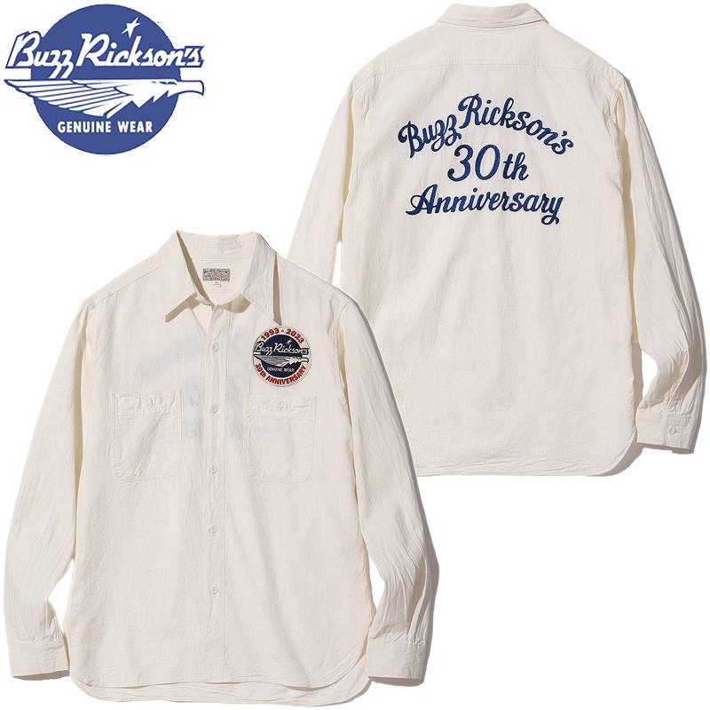 BR29185 / BUZZ RICKSON'S WHITE CHAMBRAY WORK SHIRTS “BUZZ RICKSON'S 30th ANNIVERSARY MODEL WITH EMBROIDERED”