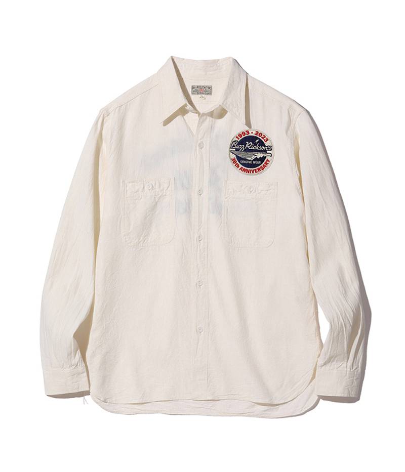 BR29185 / BUZZ RICKSON'S WHITE CHAMBRAY WORK SHIRTS “BUZZ RICKSON'S 30th ANNIVERSARY MODEL WITH EMBROIDERED”