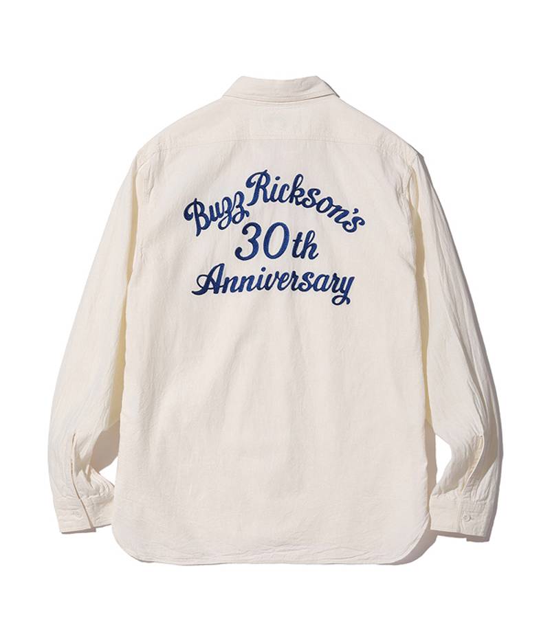 BR29185 / BUZZ RICKSON'S WHITE CHAMBRAY WORK SHIRTS “BUZZ RICKSON'S 30th ANNIVERSARY MODEL WITH EMBROIDERED”