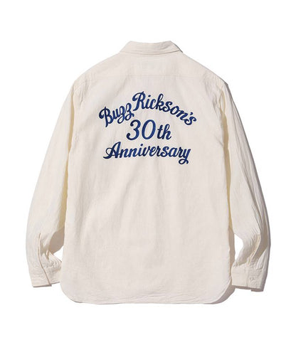 BR29185 / BUZZ RICKSON'S WHITE CHAMBRAY WORK SHIRTS “BUZZ RICKSON'S 30th ANNIVERSARY MODEL WITH EMBROIDERED”