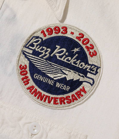 BR29185 / BUZZ RICKSON'S WHITE CHAMBRAY WORK SHIRTS “BUZZ RICKSON'S 30th ANNIVERSARY MODEL WITH EMBROIDERED”