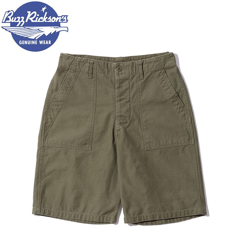 BR51735 /BUZZ RICKSON'S TROUSERS, MEN'S, COTTON SATEEN OLIVE GREEN QM SHADE 107, TYPE-I, CLASS SHORTS