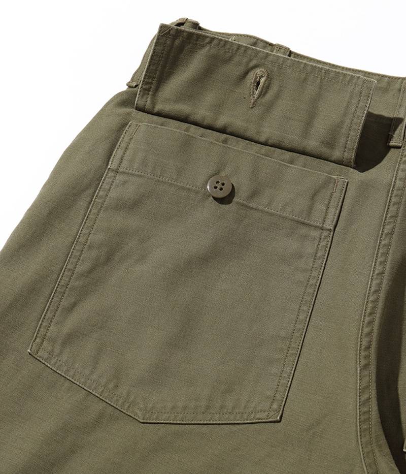 BR51735 /BUZZ RICKSON'S TROUSERS, MEN'S, COTTON SATEEN OLIVE GREEN QM SHADE 107, TYPE-I, CLASS SHORTS