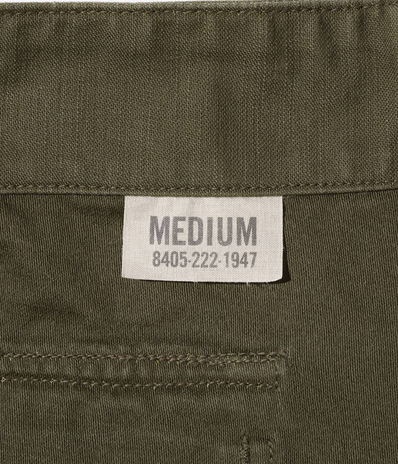 BR51735 /BUZZ RICKSON'S TROUSERS, MEN'S, COTTON SATEEN OLIVE GREEN QM SHADE 107, TYPE-I, CLASS SHORTS