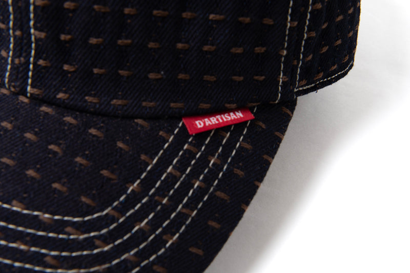 D7578 / STUDIO D'ARTISAN KAKI-SHIBU SASHIKO DENIM CAP