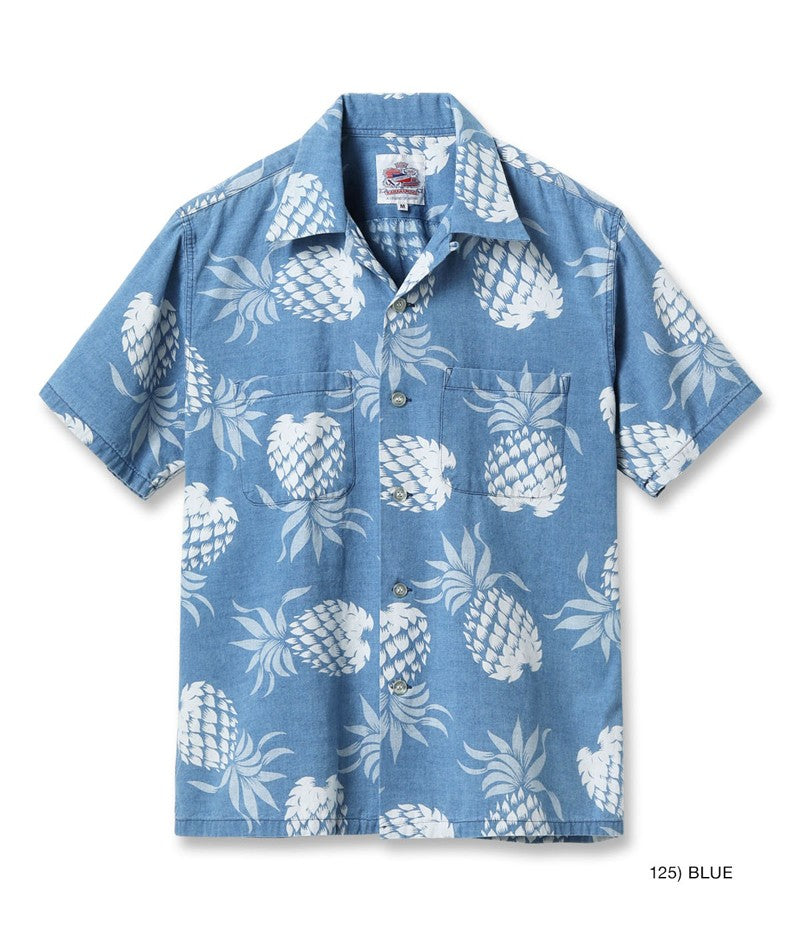 DK39045 / SUNSURF DUKE KAHANAMOKU INDIGO COTTON HAWAIIAN SHIRT “DUKE'S PINEAPPLE”