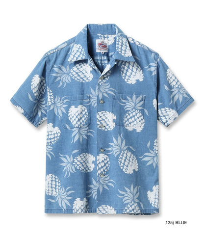 DK39045 / SUNSURF DUKE KAHANAMOKU INDIGO COTTON HAWAIIAN SHIRT “DUKE'S PINEAPPLE”