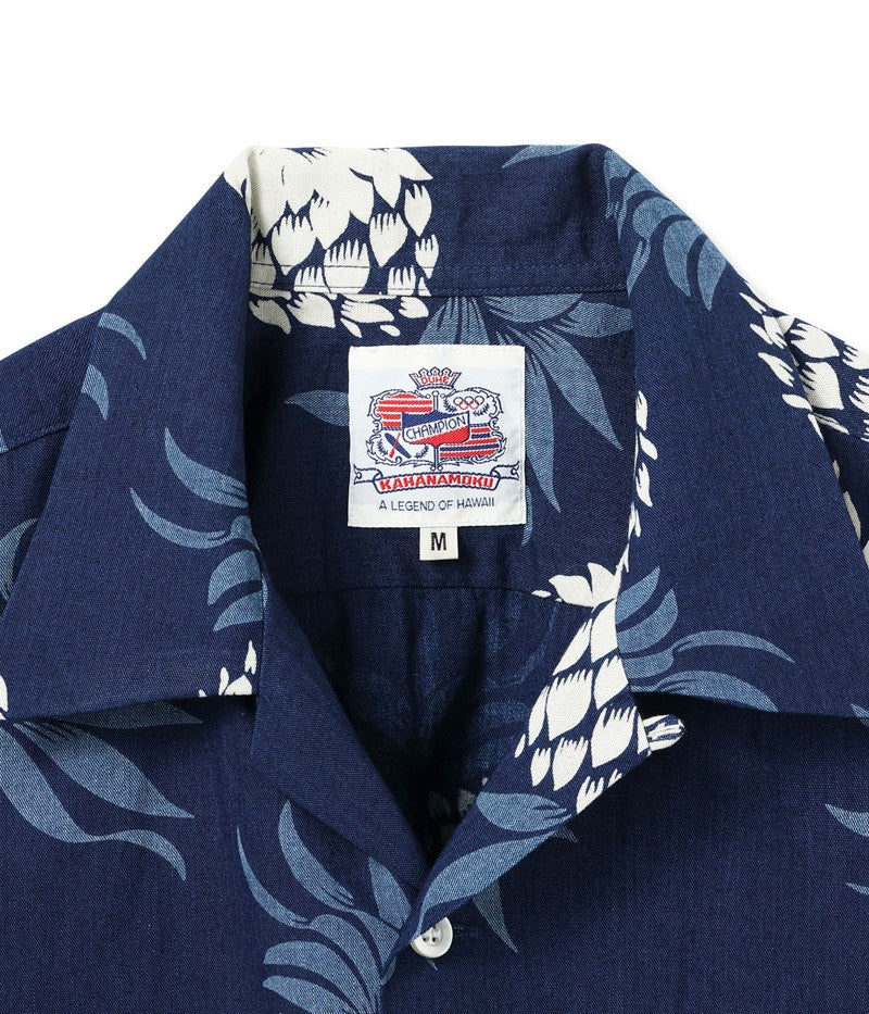DK39045 / SUNSURF DUKE KAHANAMOKU INDIGO COTTON HAWAIIAN SHIRT “DUKE'S PINEAPPLE”