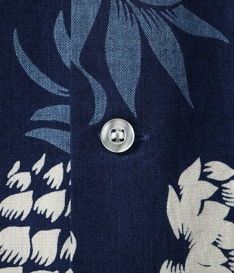 DK39045 / SUNSURF DUKE KAHANAMOKU INDIGO COTTON HAWAIIAN SHIRT “DUKE'S PINEAPPLE”