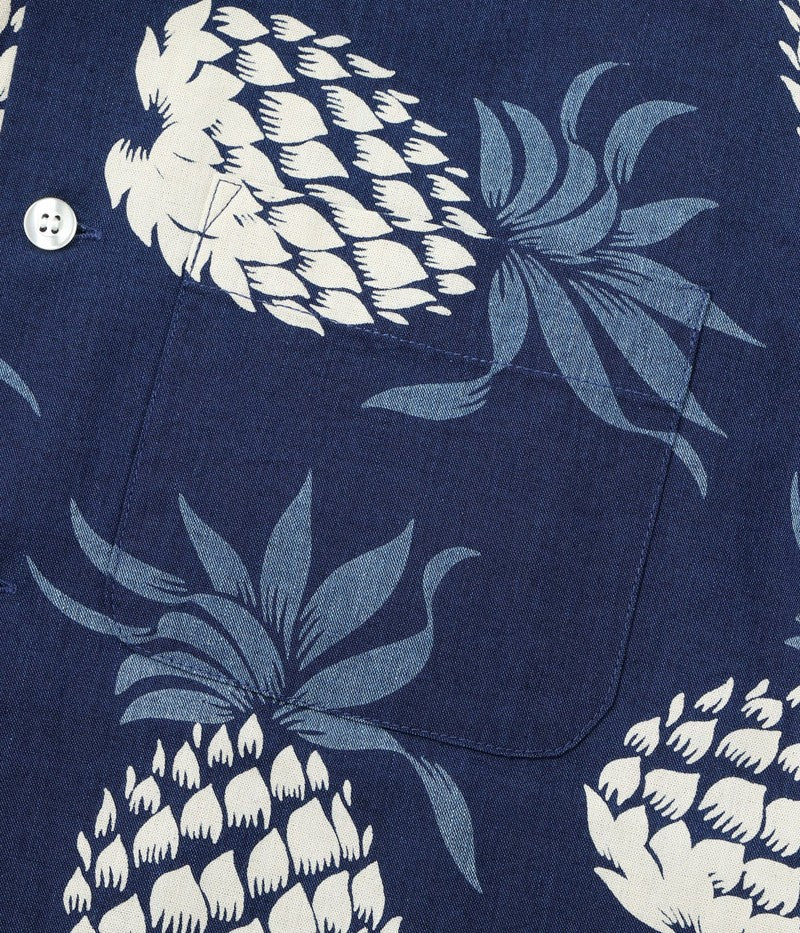 DK39045 / SUNSURF DUKE KAHANAMOKU INDIGO COTTON HAWAIIAN SHIRT “DUKE'S PINEAPPLE”
