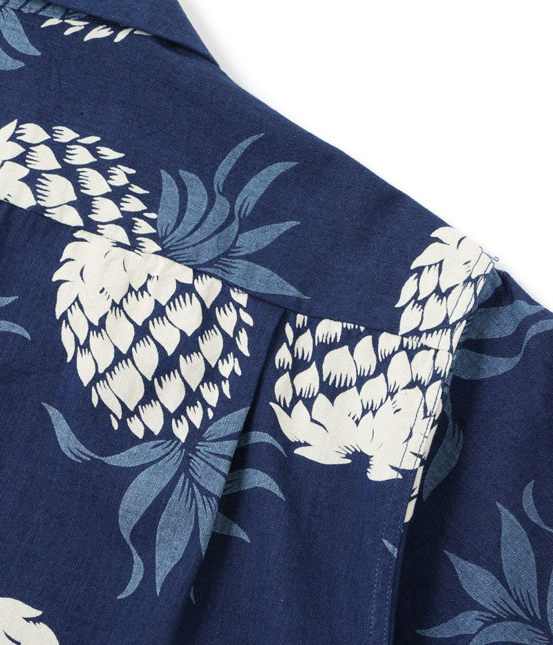 DK39045 / SUNSURF DUKE KAHANAMOKU INDIGO COTTON HAWAIIAN SHIRT “DUKE'S PINEAPPLE”