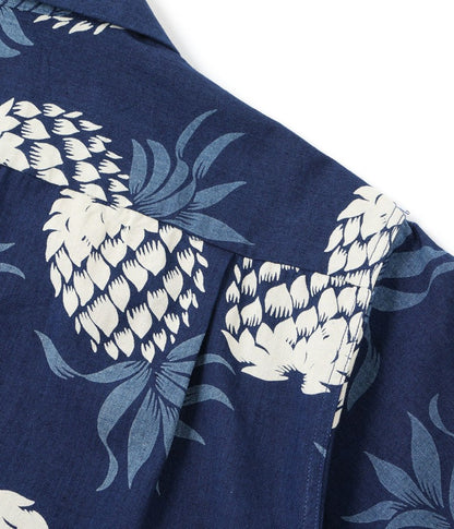 DK39045 / SUNSURF DUKE KAHANAMOKU INDIGO COTTON HAWAIIAN SHIRT “DUKE'S PINEAPPLE”
