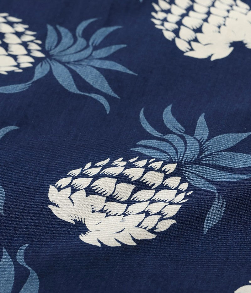 DK39045 / SUNSURF DUKE KAHANAMOKU INDIGO COTTON HAWAIIAN SHIRT “DUKE'S PINEAPPLE”