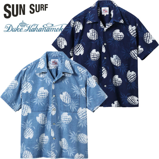 DK39641 / SUNSURF DUKE KAHANAMOKU INDIGO COTTON HAWAIIAN SHIRT “DUKE'S PINEAPPLE”