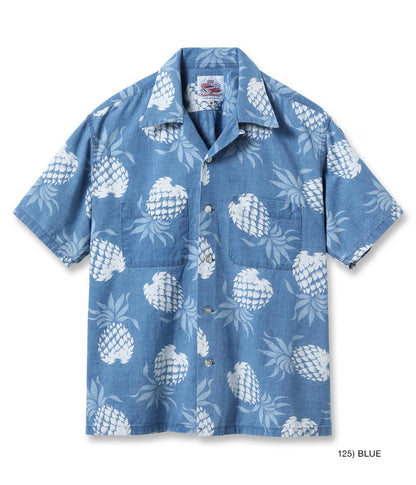 DK39641 / SUNSURF DUKE KAHANAMOKU INDIGO COTTON HAWAIIAN SHIRT “DUKE'S PINEAPPLE”