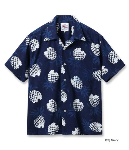DK39641 / SUNSURF DUKE KAHANAMOKU INDIGO COTTON HAWAIIAN SHIRT “DUKE'S PINEAPPLE”