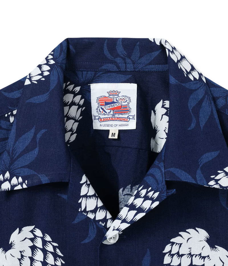 DK39641 / SUNSURF DUKE KAHANAMOKU INDIGO COTTON HAWAIIAN SHIRT “DUKE'S PINEAPPLE”