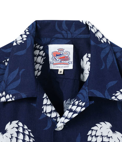 DK39641 / SUNSURF DUKE KAHANAMOKU INDIGO COTTON HAWAIIAN SHIRT “DUKE'S PINEAPPLE”