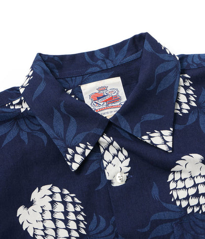 DK39641 / SUNSURF DUKE KAHANAMOKU INDIGO COTTON HAWAIIAN SHIRT “DUKE'S PINEAPPLE”