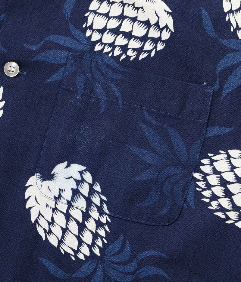 DK39641 / SUNSURF DUKE KAHANAMOKU INDIGO COTTON HAWAIIAN SHIRT “DUKE'S PINEAPPLE”