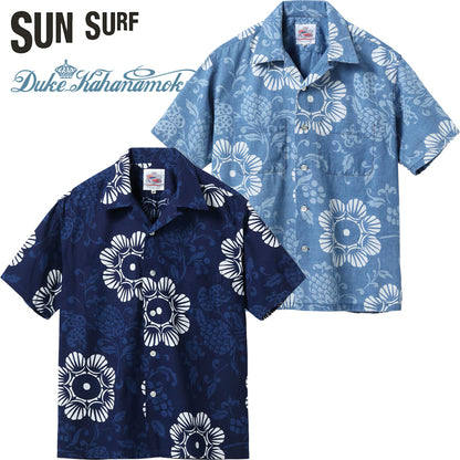 DK39642 / SUNSURF DUKE KAHANAMOKU INDIGO COTTON HAWAIIAN SHIRT “DUKE'S PALEU”