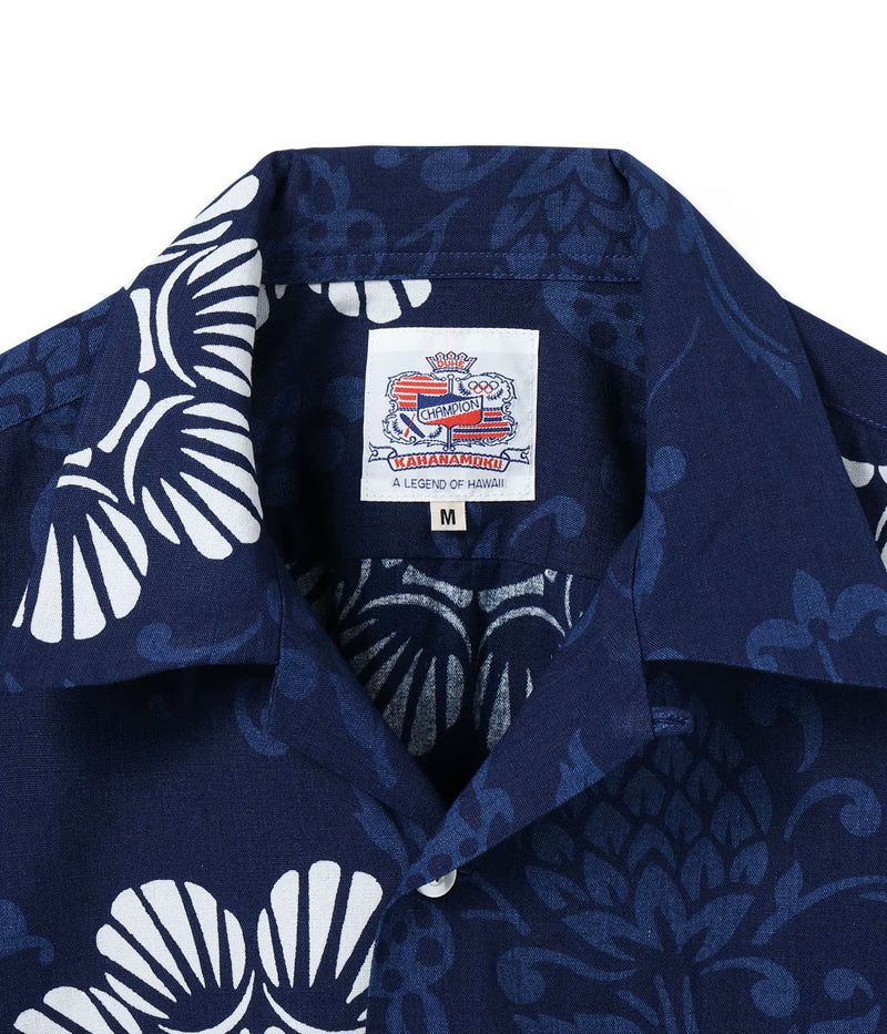 DK39642 / SUNSURF DUKE KAHANAMOKU INDIGO COTTON HAWAIIAN SHIRT “DUKE'S PALEU”