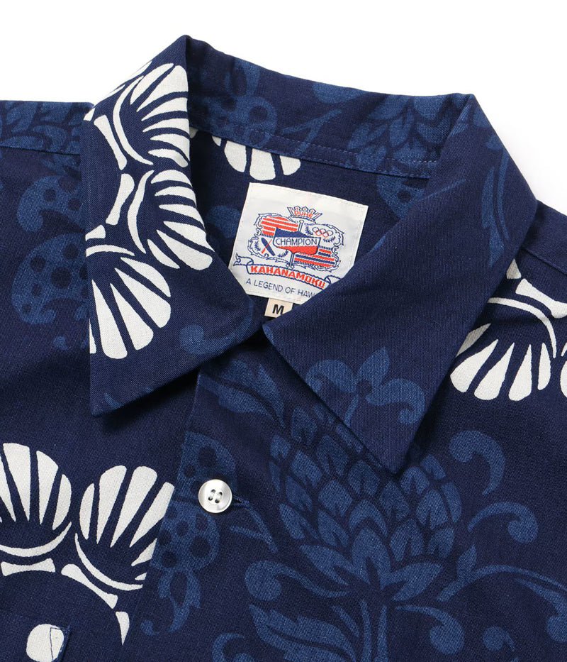 DK39642 / SUNSURF DUKE KAHANAMOKU INDIGO COTTON HAWAIIAN SHIRT “DUKE'S PALEU”