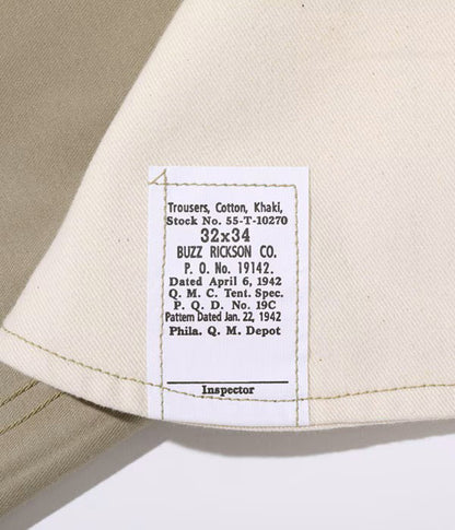 M43036 / BUZZ RICKSON'S EARLY MILITARY CHINOS 1942 MODEL (ONE WASH)