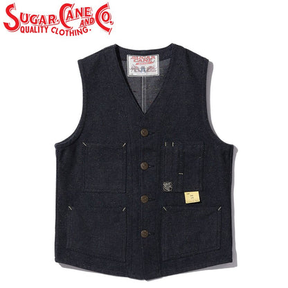 SC15446 / SUGAR CANE FICTION ROMANCE 13.7oz. INDIGO NEP DENIM WORK VEST