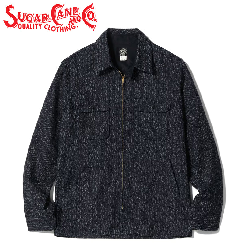 SC16054 / SUGAR CANE FICTION ROMANCE 10.5oz. INDIGO JACQUARD ZIP SHIRT